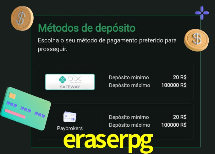 O cassino eraserpg oferece uma grande variedade de métodos de pagamento